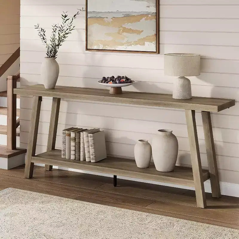71-Inch 2-Tier Console Table with Wood Frame