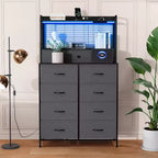 Commode en tissu à 11 tiroirs avec station de charge et lumières LED