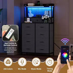 Commode en tissu à 11 tiroirs avec station de charge et lumières LED