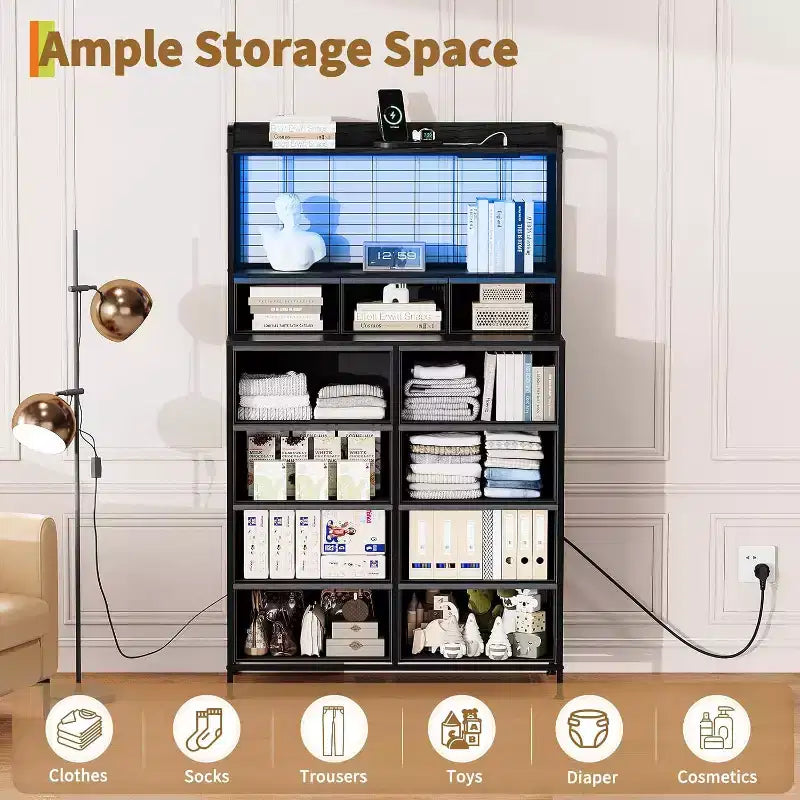 11-Drawer Fabric Dresser with Charging Station and LED Lights