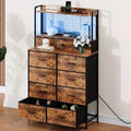 11-Drawer Fabric Dresser with Charging Station and LED Lights