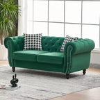 Canapé Chesterfield en Velours Rembourré avec Accoudoirs Ronds et Clous Décoratifs