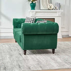 Canapé Chesterfield en Velours Rembourré avec Accoudoirs Ronds et Clous Décoratifs