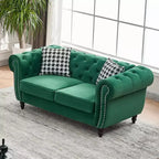 Canapé Chesterfield en Velours Rembourré avec Accoudoirs Ronds et Clous Décoratifs