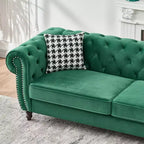 Canapé Chesterfield en Velours Rembourré avec Accoudoirs Ronds et Clous Décoratifs