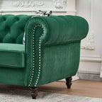 Canapé Chesterfield en Velours Rembourré avec Accoudoirs Ronds et Clous Décoratifs