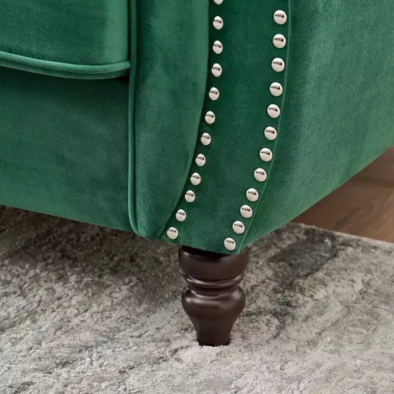 Chesterfield Velvet Upholstered Sofa with Roll Armrest and Nailhead Trim