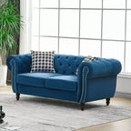 Canapé Chesterfield en Velours Rembourré avec Accoudoirs Ronds et Clous Décoratifs