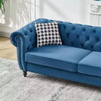 Canapé Chesterfield en Velours Rembourré avec Accoudoirs Ronds et Clous Décoratifs