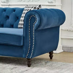 Canapé Chesterfield en Velours Rembourré avec Accoudoirs Ronds et Clous Décoratifs