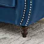 Canapé Chesterfield en Velours Rembourré avec Accoudoirs Ronds et Clous Décoratifs