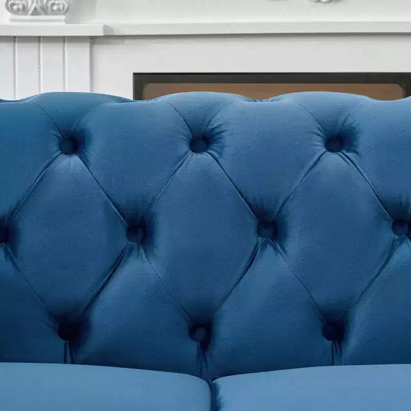 Chesterfield Velvet Upholstered Sofa with Roll Armrest and Nailhead Trim