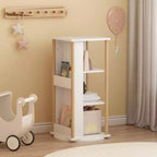 360 Rotating Kids Bookshelf with Chalkboard, 3-Tier Wooden Revolving Bookcase and Toy Storage Organizer for Nursery & Playroom