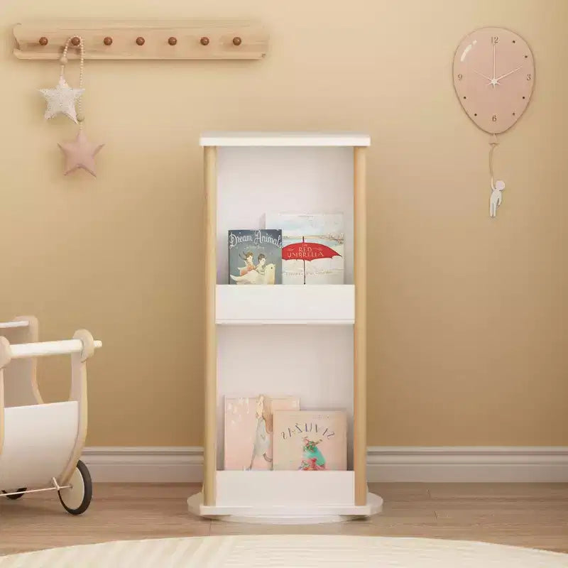 3-Tier Rotating Kids Bookshelf with Chalkboard and Toy Storage
