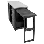 Îlot de cuisine extérieure de 78 pouces avec comptoir en acier inoxydable, station de barbecue pliable et armoires de rangement, noir