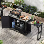 Îlot de cuisine extérieure de 78 pouces avec comptoir en acier inoxydable, station de barbecue pliable et armoires de rangement, noir