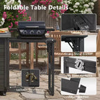 Îlot de cuisine extérieure de 78 pouces avec comptoir en acier inoxydable, station de barbecue pliable et armoires de rangement, noir