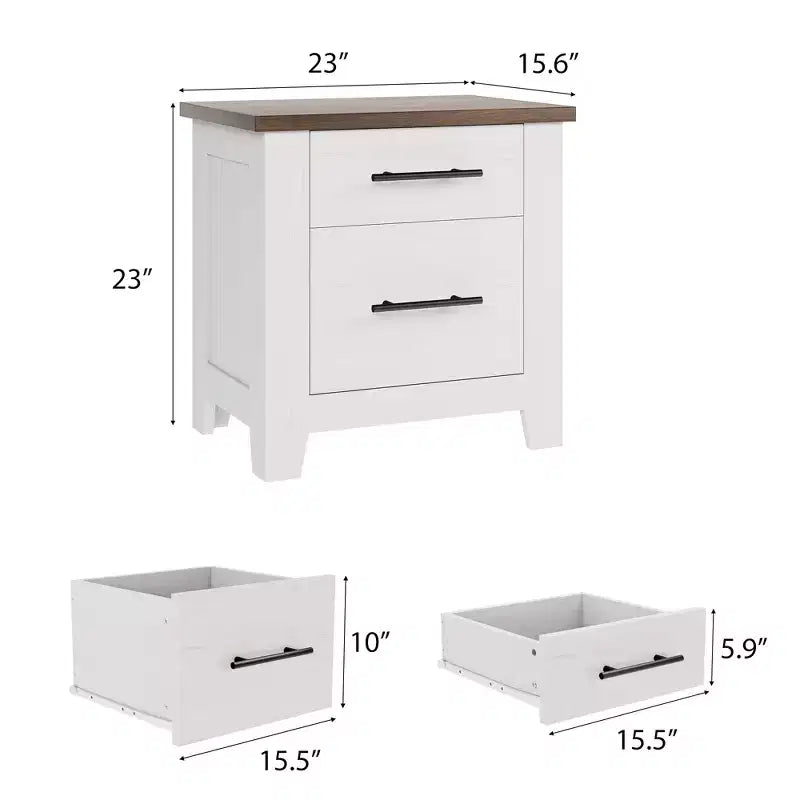 Nightstand with 2 Drawers - Brown Farmhouse Side Table