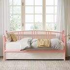 Twin Daybed Sofa Bed with Steel Slat Support, Underbed Storage & Arched Headboard, Pink Metal Frame, for Bedroom/Living Room, Guest Bed