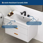Meuble-lavabo mural avec lavabo en céramique et 2 tiroirs de rangement