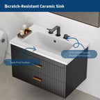 Meuble-lavabo mural avec lavabo en céramique et 2 tiroirs de rangement