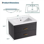 Meuble-lavabo mural avec lavabo en céramique et 2 tiroirs de rangement