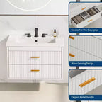 Meuble-lavabo mural avec lavabo en céramique et 2 tiroirs de rangement