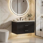 Floating Bathroom Vanity with Sink - Modern Wall Mounted Vanity with Ceramic Sink, 2 Large Drawers, Waterproof & Easy Clean
