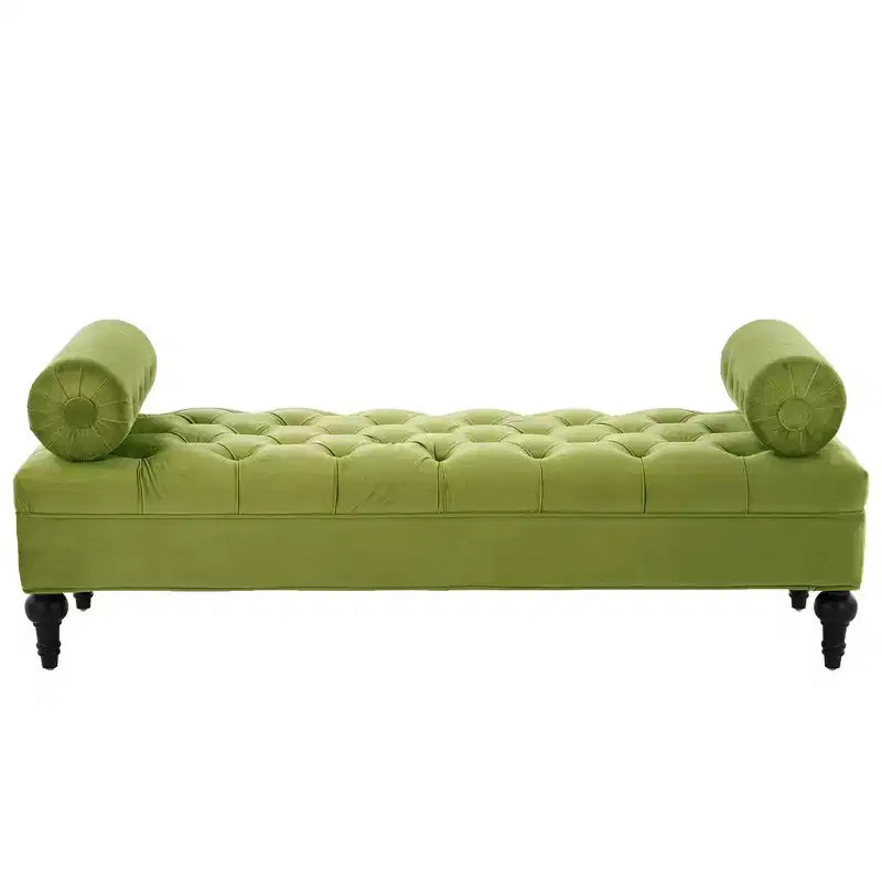 End of Bed Bench, Velvet Upholstered Tufted Bench Ottoman Footstool with 2 Detachable Pillows