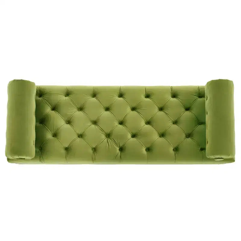 End of Bed Bench, Velvet Upholstered Tufted Bench Ottoman Footstool with 2 Detachable Pillows