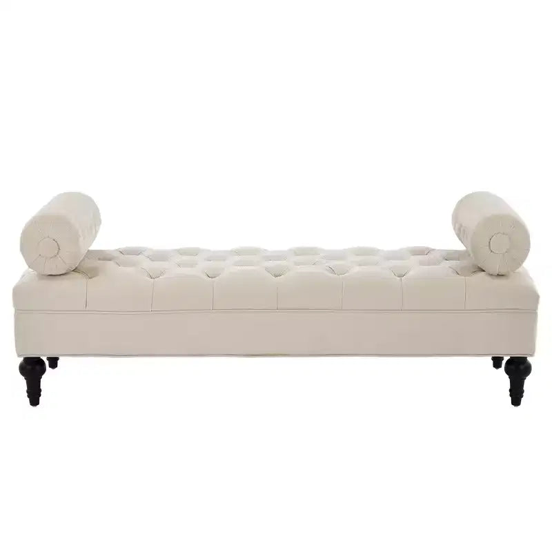 End of Bed Bench, Velvet Upholstered Tufted Bench Ottoman Footstool with 2 Detachable Pillows