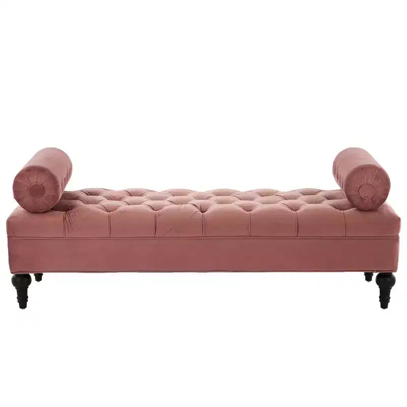 End of Bed Bench, Velvet Upholstered Tufted Bench Ottoman Footstool with 2 Detachable Pillows