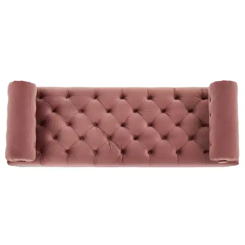 End of Bed Bench, Velvet Upholstered Tufted Bench Ottoman Footstool with 2 Detachable Pillows