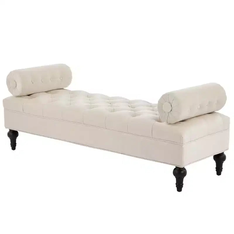 End of Bed Bench, Velvet Upholstered Tufted Bench Ottoman Footstool with 2 Detachable Pillows