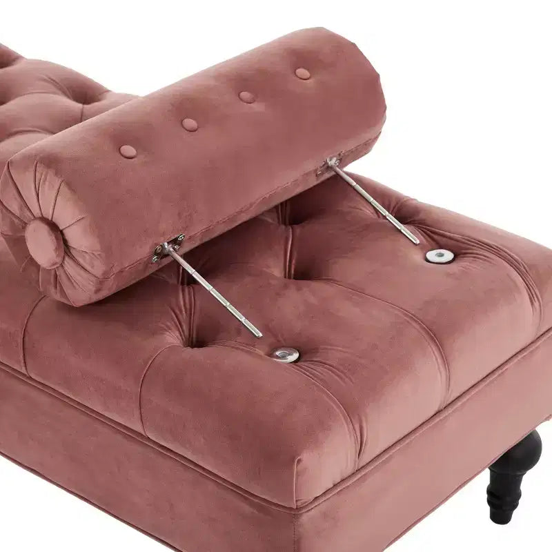 End of Bed Bench, Velvet Upholstered Tufted Bench Ottoman Footstool with 2 Detachable Pillows