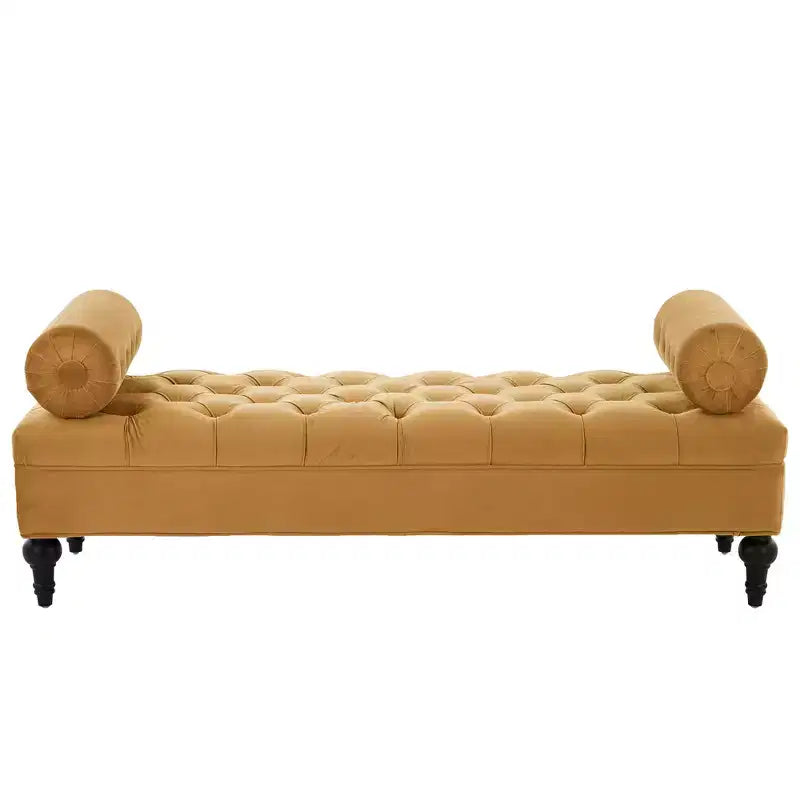 End of Bed Bench, Velvet Upholstered Tufted Bench Ottoman Footstool with 2 Detachable Pillows
