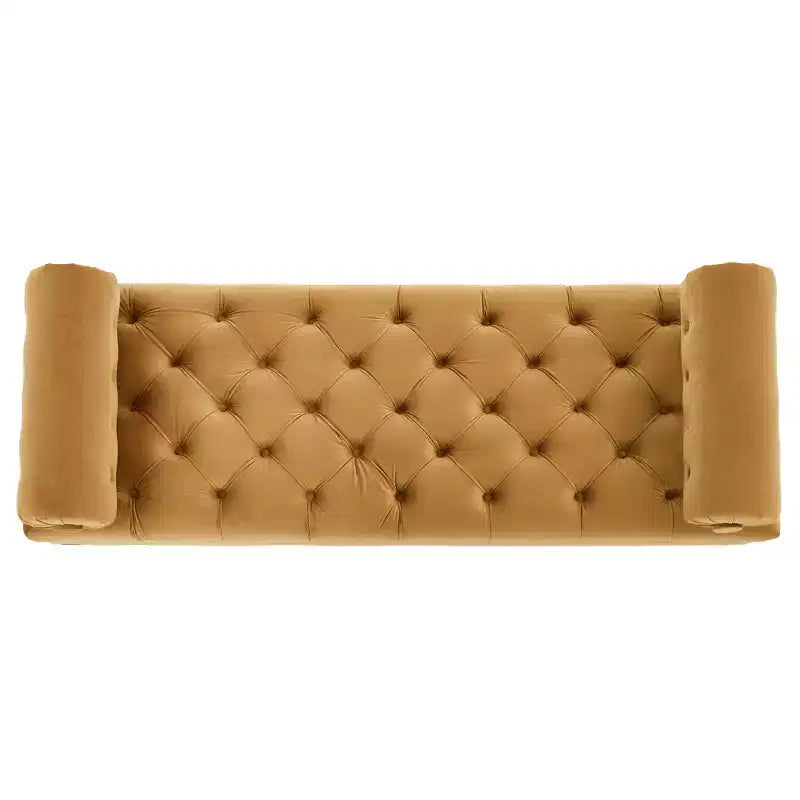 End of Bed Bench, Velvet Upholstered Tufted Bench Ottoman Footstool with 2 Detachable Pillows