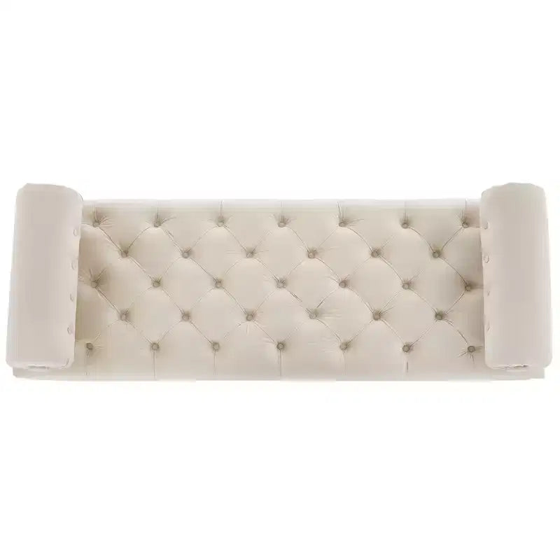 End of Bed Bench, Velvet Upholstered Tufted Bench Ottoman Footstool with 2 Detachable Pillows