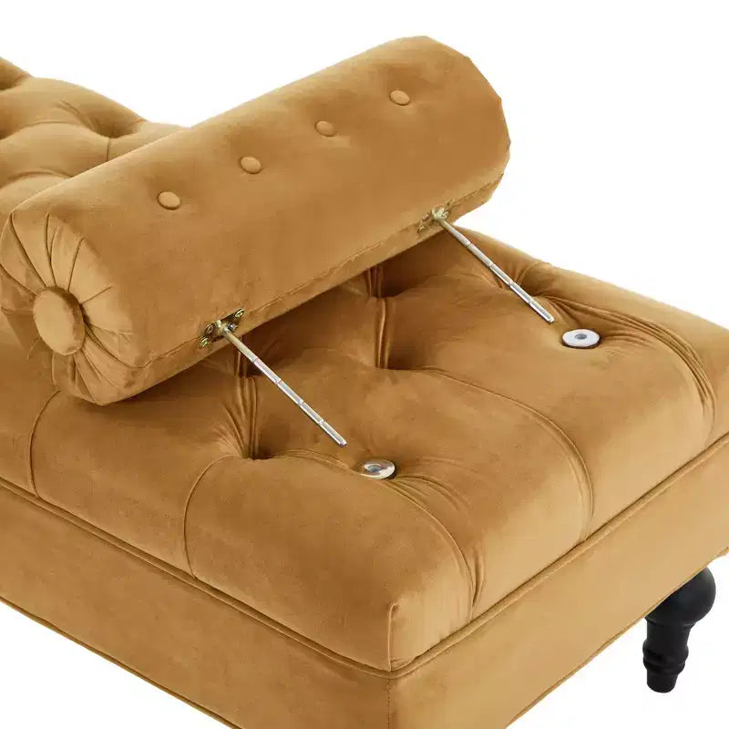 End of Bed Bench, Velvet Upholstered Tufted Bench Ottoman Footstool with 2 Detachable Pillows