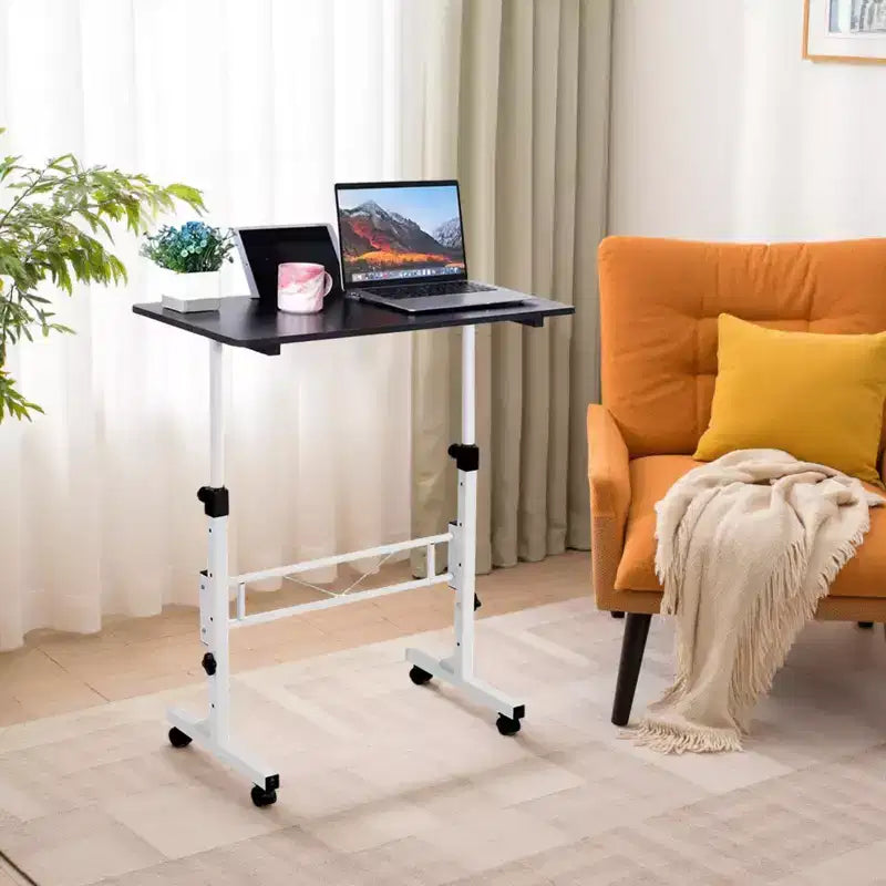 Adjustable Height Rolling Desk with Wheels and Storage Shelf