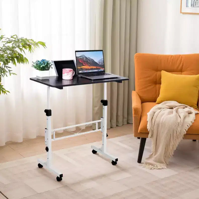 Adjustable Height Rolling Desk with Wheels and Storage Shelf