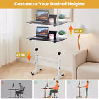 Bureau roulant à hauteur réglable avec roulettes et étagère de rangement