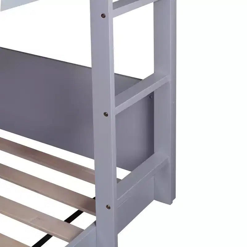 Twin Over Twin House Bunk Bed with Roof Frame, Guardrails and Ladder