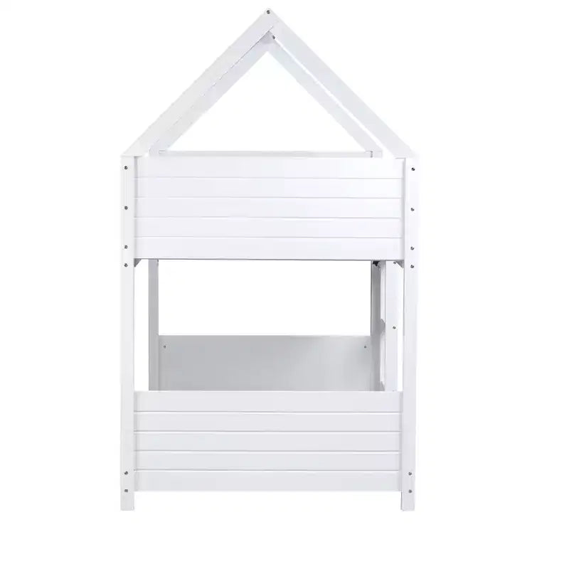 Twin Over Twin House Bunk Bed with Roof Frame, Guardrails and Ladder