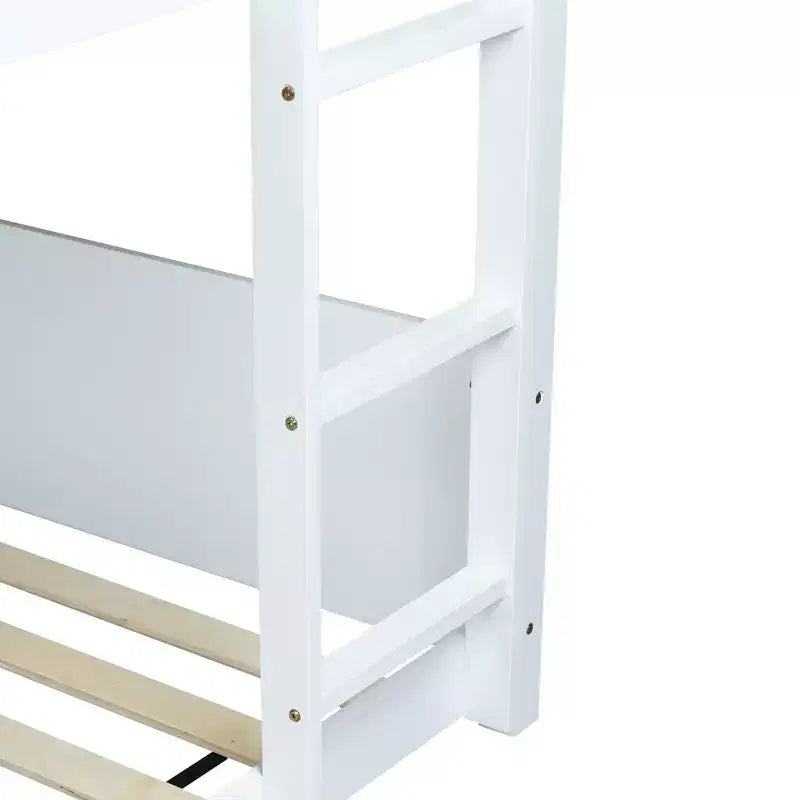 Twin Over Twin House Bunk Bed with Roof Frame, Guardrails and Ladder