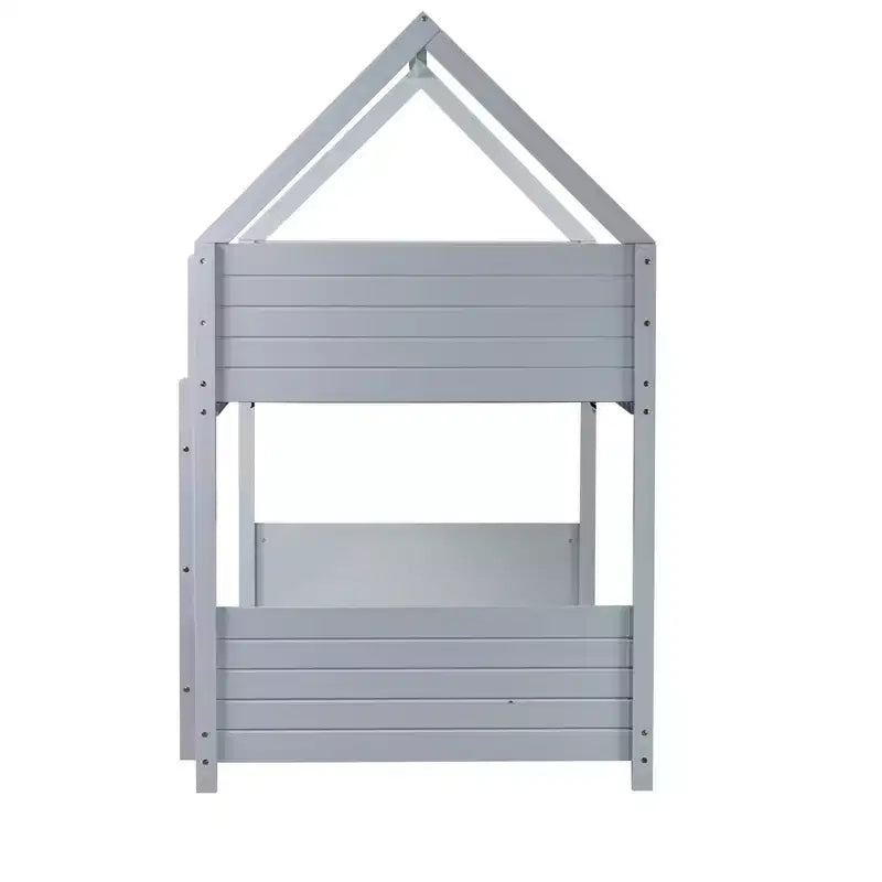Twin Over Twin House Bunk Bed with Roof Frame, Guardrails and Ladder