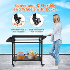 Chariot de desserte roulant à 3 niveaux pour barbecue d'extérieur avec étagères grillagées et crochets