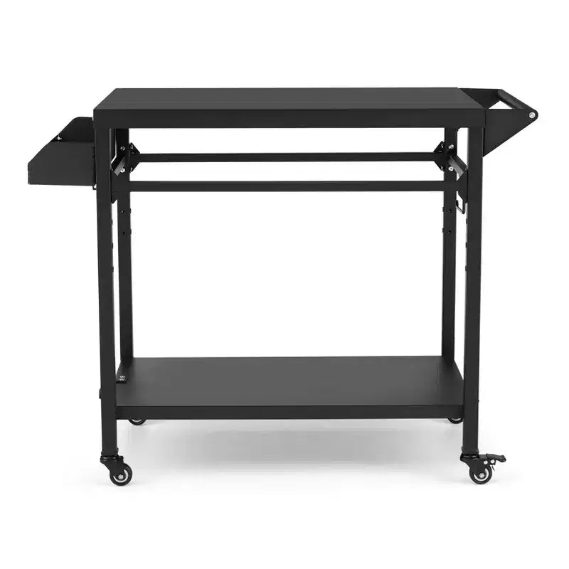 3-Tier Rolling Outdoor Grill Cart with Mesh Racks and Hooks