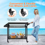 Chariot de desserte roulant à 3 niveaux pour barbecue d'extérieur avec étagères grillagées et crochets