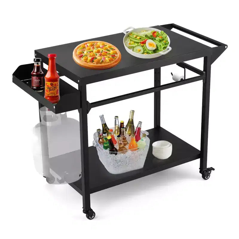 3-Tier Rolling Outdoor Grill Cart with Mesh Racks and Hooks